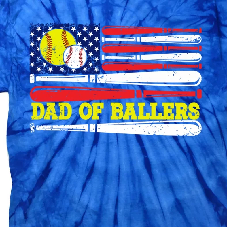 Dad Of Ballers American Flag Funny Baseball Dad Softball Gift Tie-Dye T-Shirt