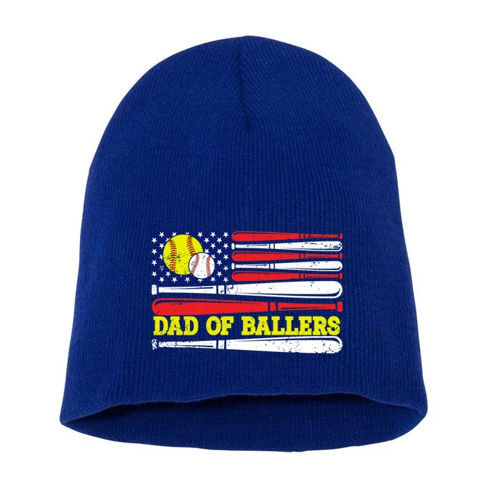 Dad Of Ballers American Flag Funny Baseball Dad Softball Gift Short Acrylic Beanie