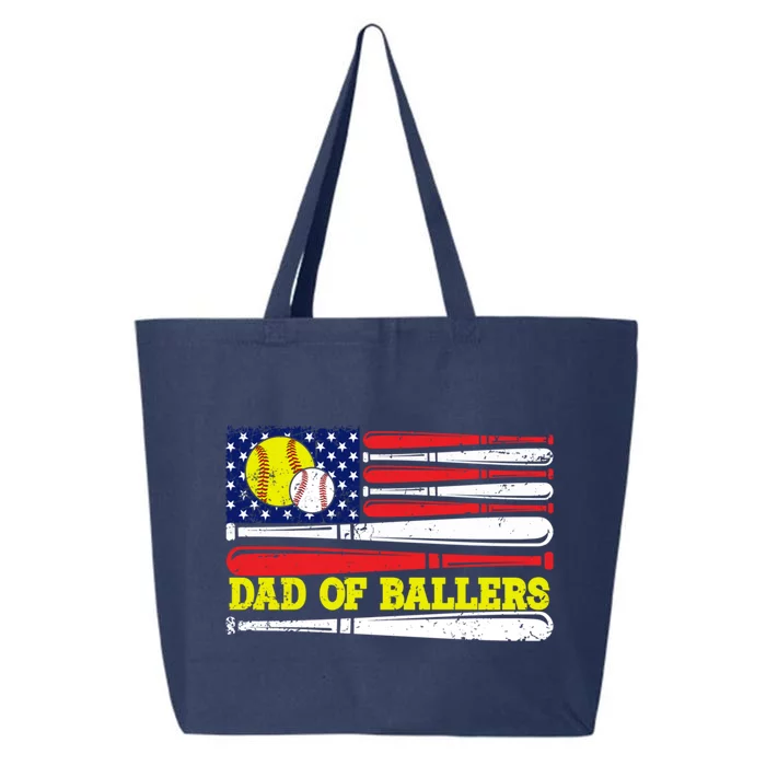 Dad Of Ballers American Flag Funny Baseball Dad Softball Gift 25L Jumbo Tote