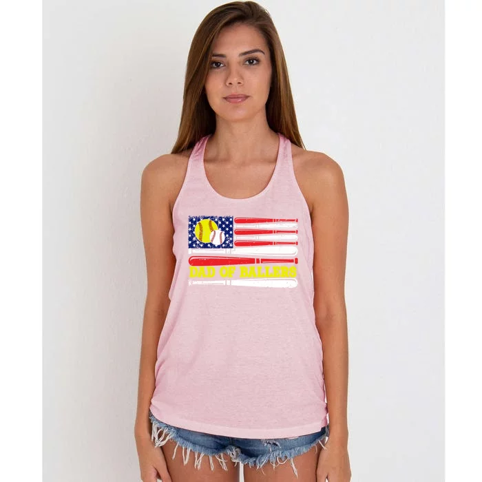 Dad Of Ballers American Flag Funny Baseball Dad Softball Gift Women's Knotted Racerback Tank