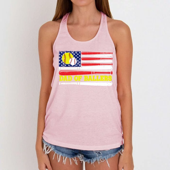 Dad Of Ballers American Flag Funny Baseball Dad Softball Gift Women's Knotted Racerback Tank