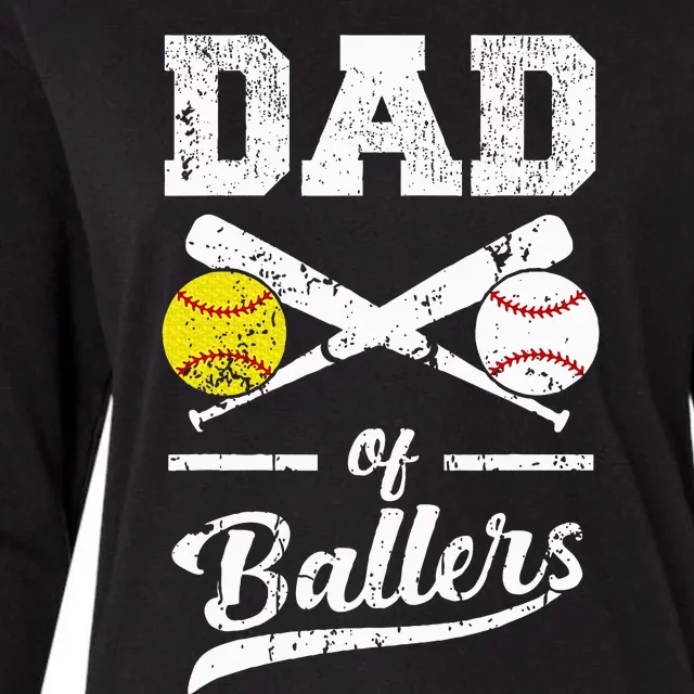 Dad Of Ballers Dad Of Baseball And Softball Player For Dad Womens Cotton Relaxed Long Sleeve T-Shirt