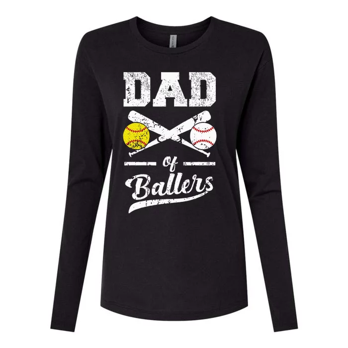 Dad Of Ballers Dad Of Baseball And Softball Player For Dad Womens Cotton Relaxed Long Sleeve T-Shirt