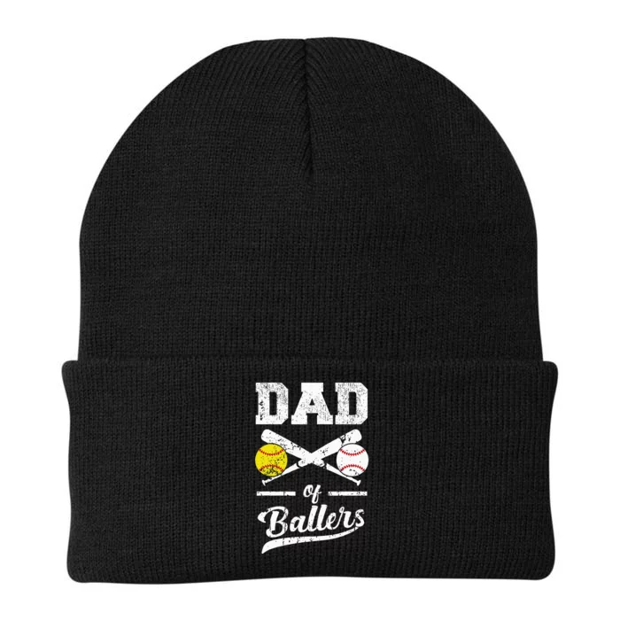 Dad Of Ballers Dad Of Baseball And Softball Player For Dad Knit Cap Winter Beanie