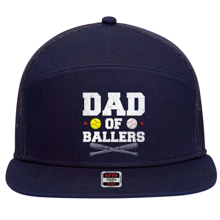 Dad Of Ballers Baseball Softball Gift For Dads Cute Gift 7 Panel Mesh Trucker Snapback Hat