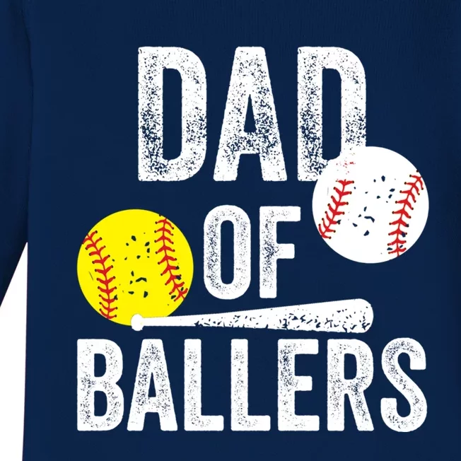 Dad Of Ballers Funny Dad Of Baseball And Softball Player Gift Baby Long Sleeve Bodysuit