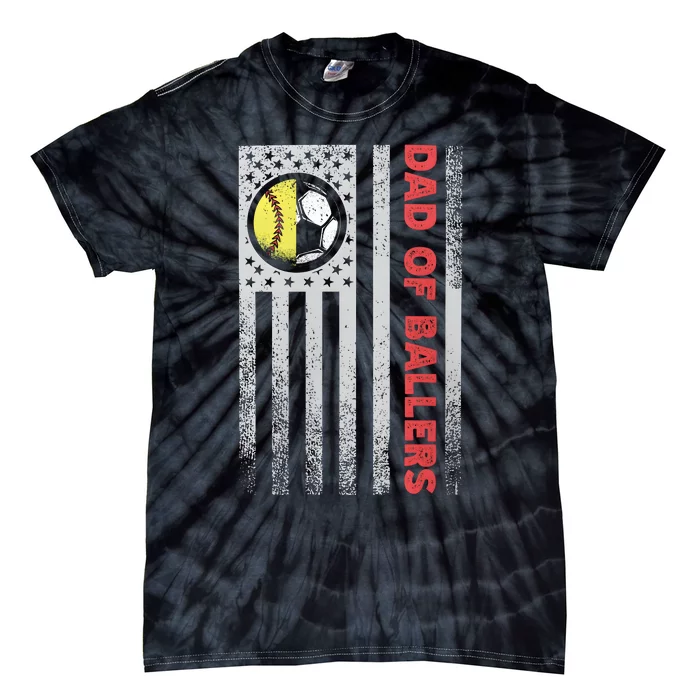 Dad Of Ballers Soccer Tennis Funny America Flag Tie-Dye T-Shirt