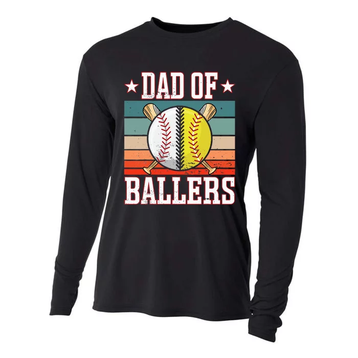 Dad Of Ballers Funny Baseball Funny Dad Softball Vintage. Cooling Performance Long Sleeve Crew