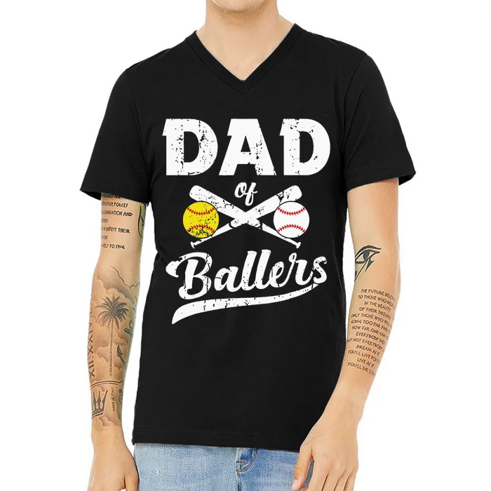 Dad Of Ballers Dad Of Baseball And Softball Player For Dad V-Neck T-Shirt