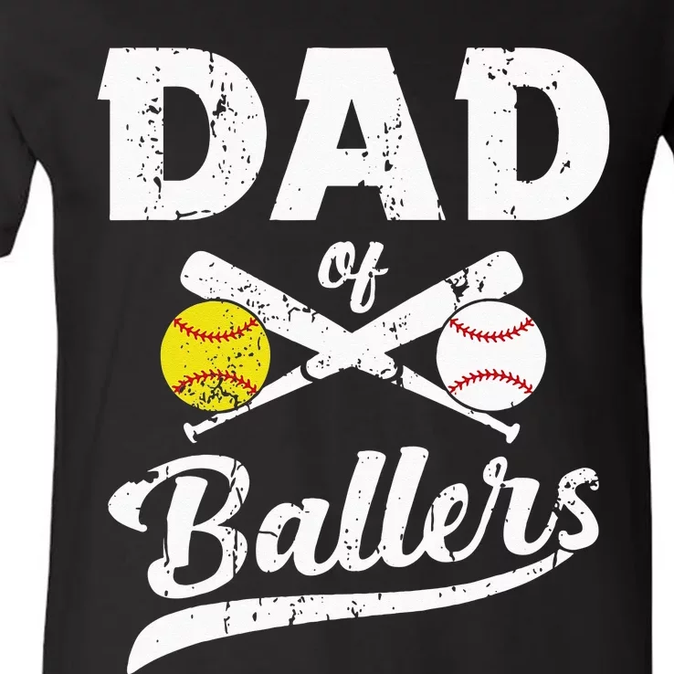 Dad Of Ballers Dad Of Baseball And Softball Player For Dad V-Neck T-Shirt