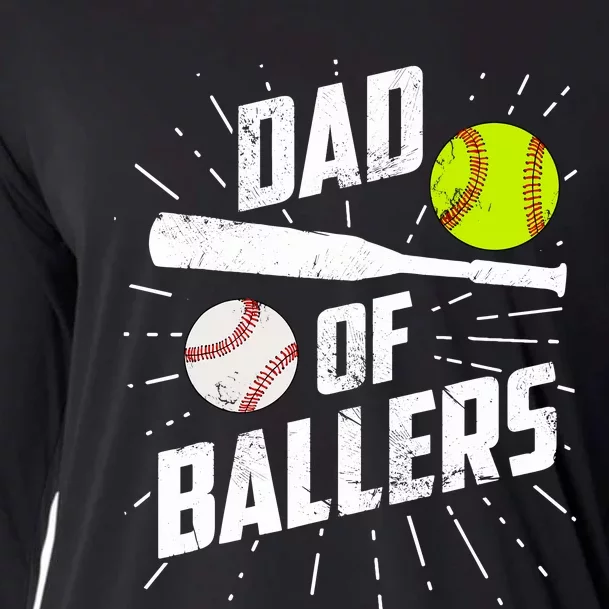 Dad Of Ballers Funny Baseball Softball Game Fathers Day Gift Cooling Performance Long Sleeve Crew