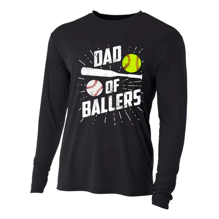 Dad Of Ballers Funny Baseball Softball Game Fathers Day Gift Cooling Performance Long Sleeve Crew