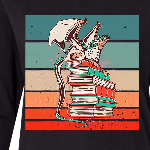 Dragon On Books Bookworm Dragon Book Mythical Creature Womens Cotton Relaxed Long Sleeve T-Shirt