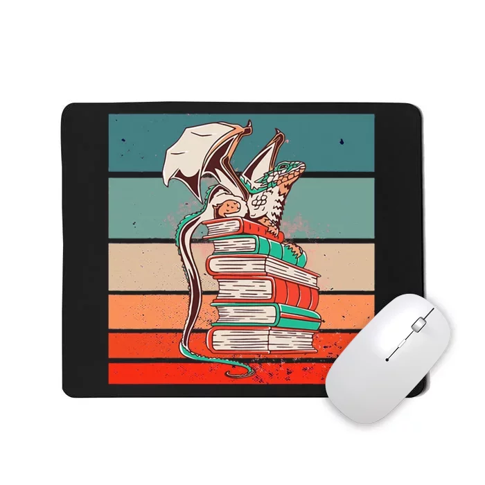 Dragon On Books Bookworm Dragon Book Mythical Creature Mousepad