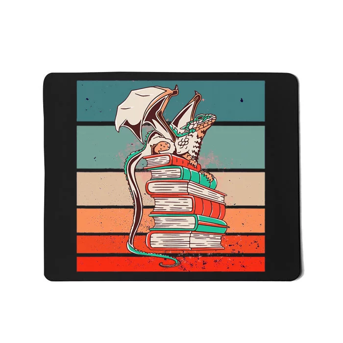 Dragon On Books Bookworm Dragon Book Mythical Creature Mousepad