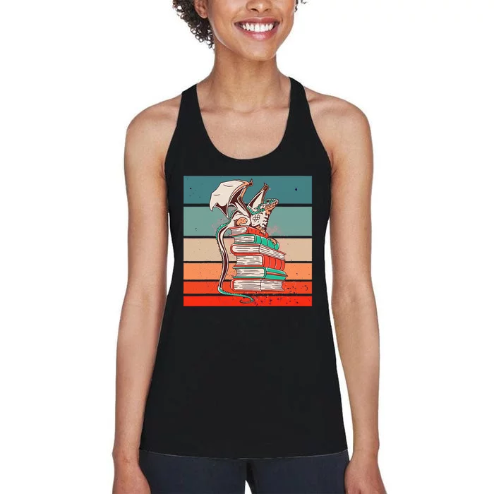 Dragon On Books Bookworm Dragon Book Mythical Creature Women's Racerback Tank