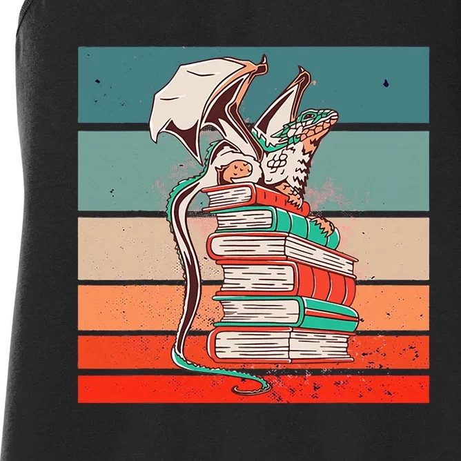 Dragon On Books Bookworm Dragon Book Mythical Creature Women's Racerback Tank