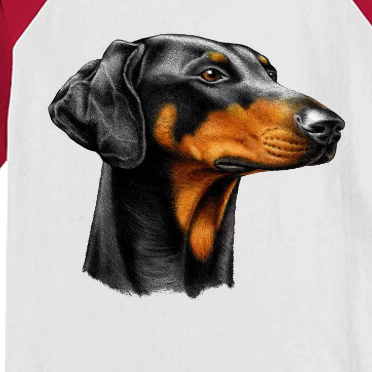 Doberman Dog Kids Colorblock Raglan Jersey