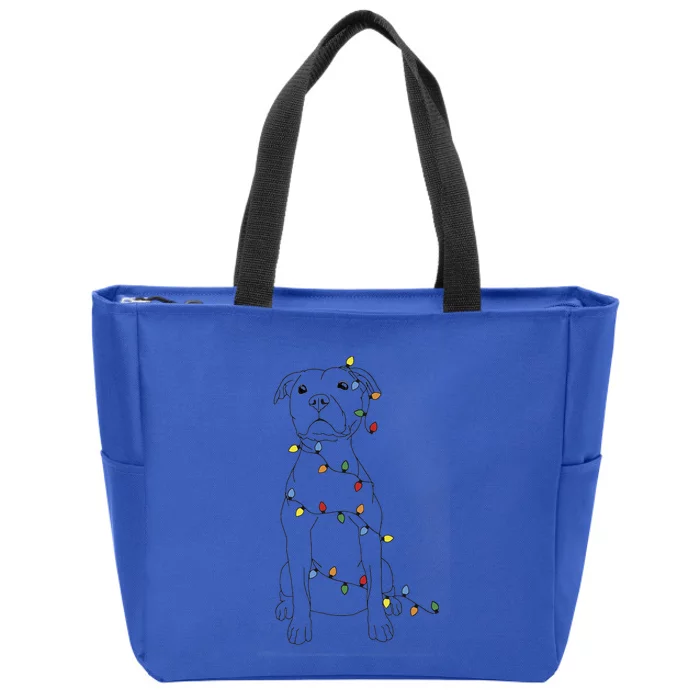 Dog Owner Christmas Lights Pitbull Mom Holiday Cool Gift Zip Tote Bag