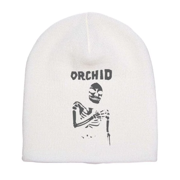 Deathwishinc Orchid Chaos Skeleton Silver Short Acrylic Beanie