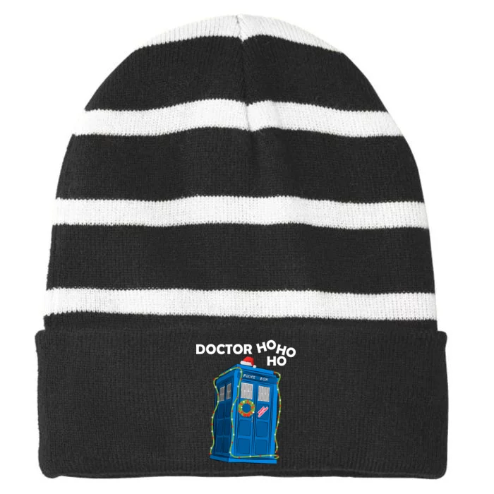 Doctor Ho Ho Ho Funny Christmas Striped Beanie with Solid Band