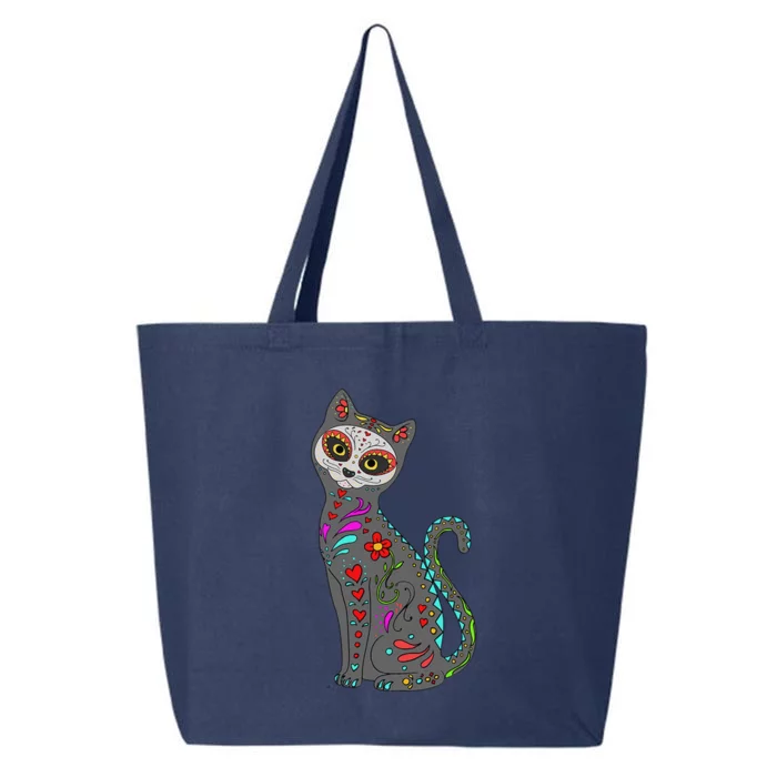 Day Of Dead Cat Mexican Cat Lover Cat Sugar Skull 25L Jumbo Tote