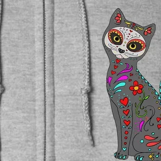 Day Of Dead Cat Mexican Cat Lover Cat Sugar Skull Full Zip Hoodie