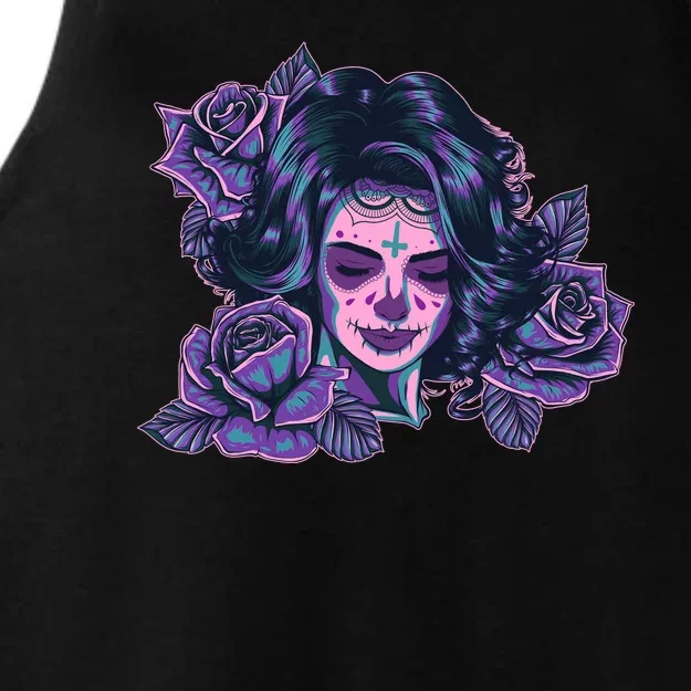 Day Of Dead Dia Los Muertos Sugar Skull Woman Ladies Tri-Blend Wicking Tank