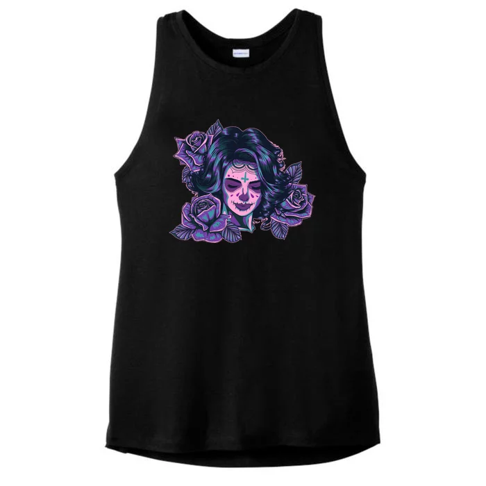 Day Of Dead Dia Los Muertos Sugar Skull Woman Ladies Tri-Blend Wicking Tank