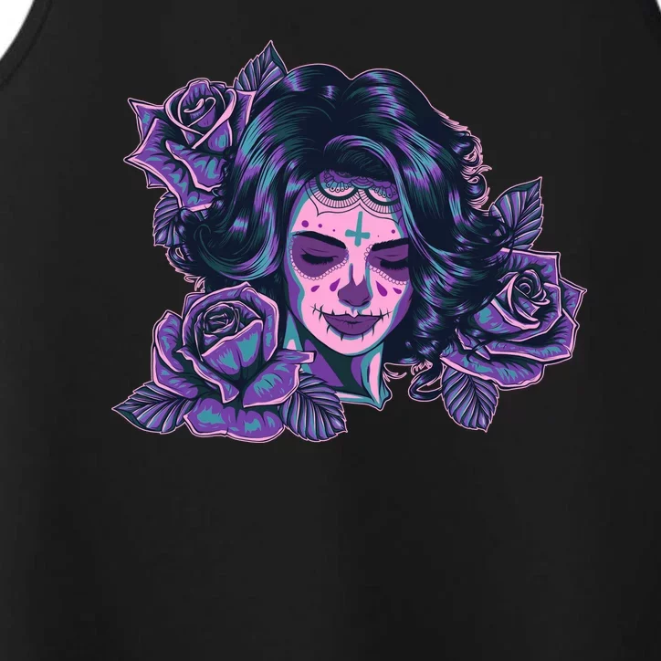 Day Of Dead Dia Los Muertos Sugar Skull Woman Performance Tank