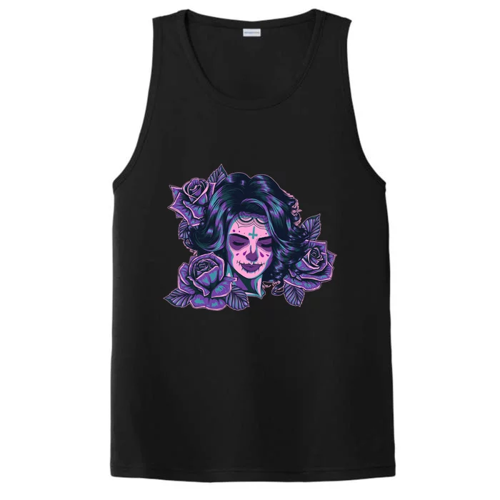 Day Of Dead Dia Los Muertos Sugar Skull Woman Performance Tank