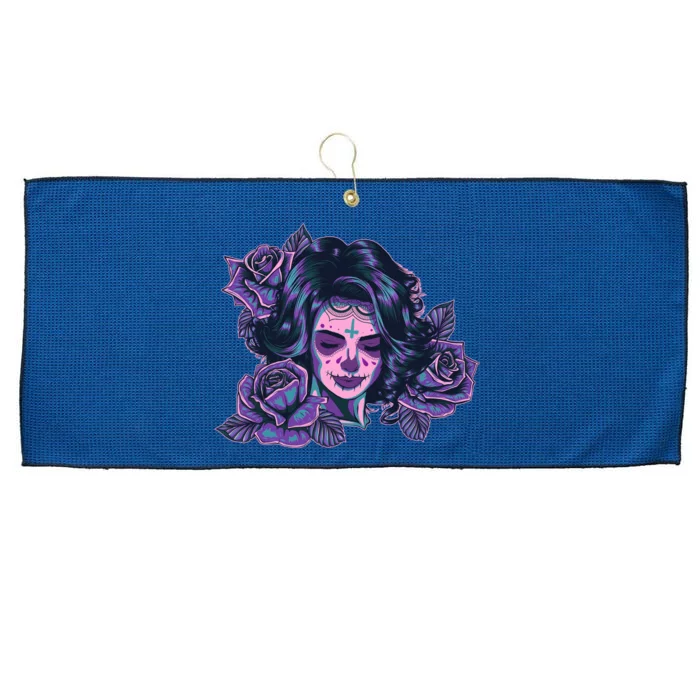 Day Of Dead Dia Los Muertos Sugar Skull Woman Large Microfiber Waffle Golf Towel