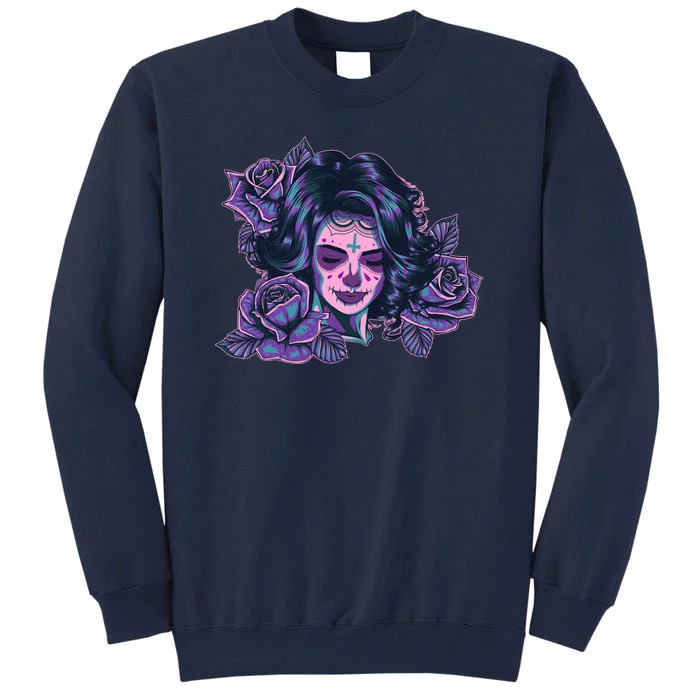 Day Of Dead Dia Los Muertos Sugar Skull Woman Tall Sweatshirt