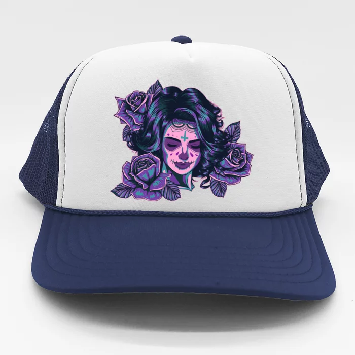 Day Of Dead Dia Los Muertos Sugar Skull Woman Trucker Hat