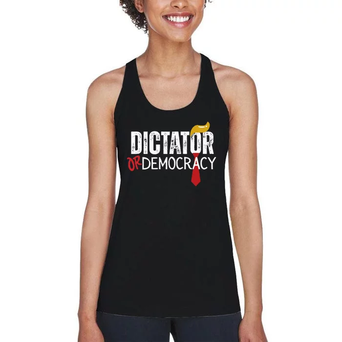 Dictator Or Democracy Funny Trump Hair Tie Women's Racerback Tank