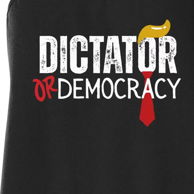 Dictator Or Democracy Funny Trump Hair Tie Women's Racerback Tank