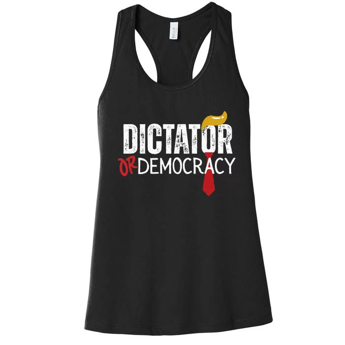 Dictator Or Democracy Funny Trump Hair Tie Women's Racerback Tank