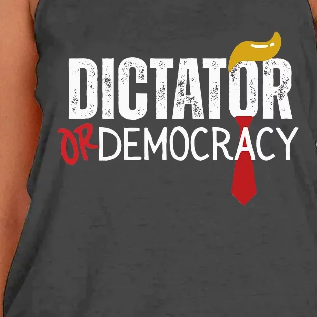 Dictator Or Democracy Funny Trump Hair Tie Women's Knotted Racerback Tank