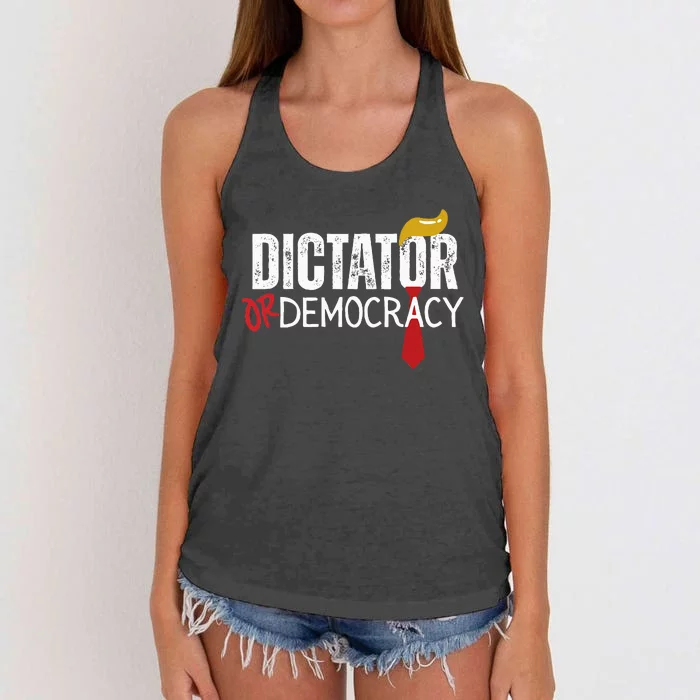 Dictator Or Democracy Funny Trump Hair Tie Women's Knotted Racerback Tank