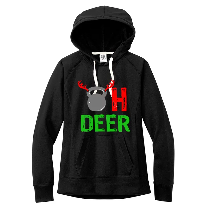 Dumbell Oh Deer Gift Funny Christmas Reindeer Top Women's Fleece Hoodie