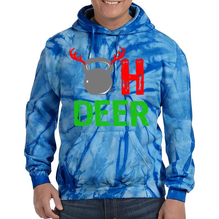 Dumbell Oh Deer Gift Funny Christmas Reindeer Top Tie Dye Hoodie