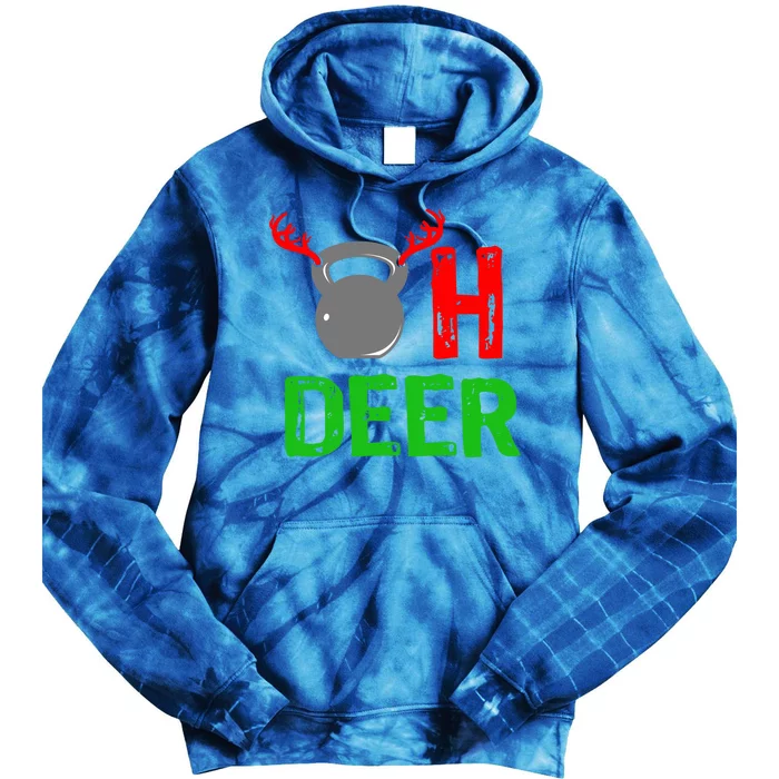 Dumbell Oh Deer Gift Funny Christmas Reindeer Top Tie Dye Hoodie