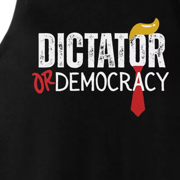 Dictator Or Democracy? Funny Trump Hair Tie Design Ladies Tri-Blend Wicking Tank