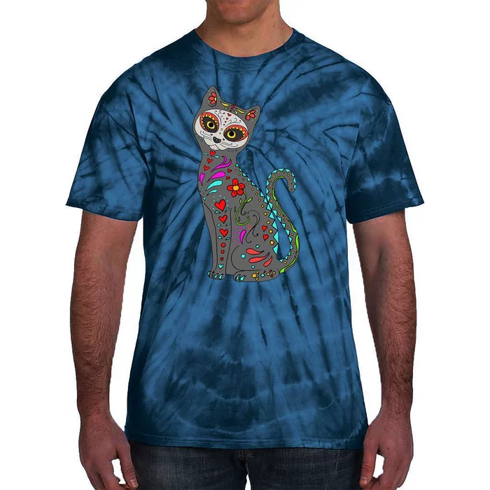 Day Of Dead Cat Mexican Cat Lover Cat Sugar Skull Tie-Dye T-Shirt