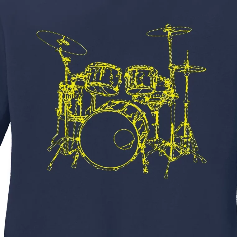 Drums Outline Ladies Long Sleeve Shirt