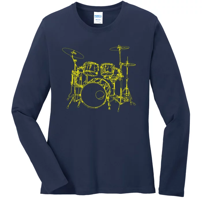 Drums Outline Ladies Long Sleeve Shirt