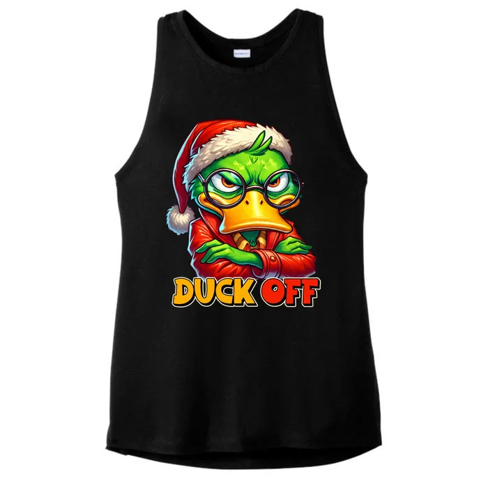 Duck Off Funny Sarcastic Grumpy Duck Christmas Ladies Tri-Blend Wicking Tank