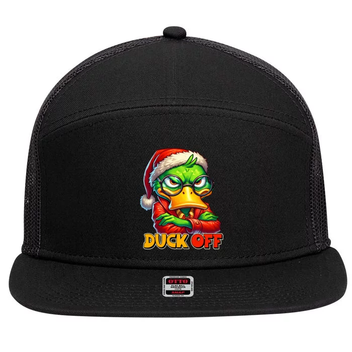 Duck Off Funny Sarcastic Grumpy Duck Christmas 7 Panel Mesh Trucker Snapback Hat