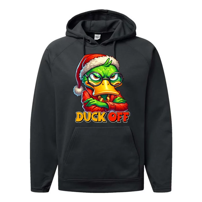 Duck Off Funny Sarcastic Grumpy Duck Christmas Performance Fleece Hoodie