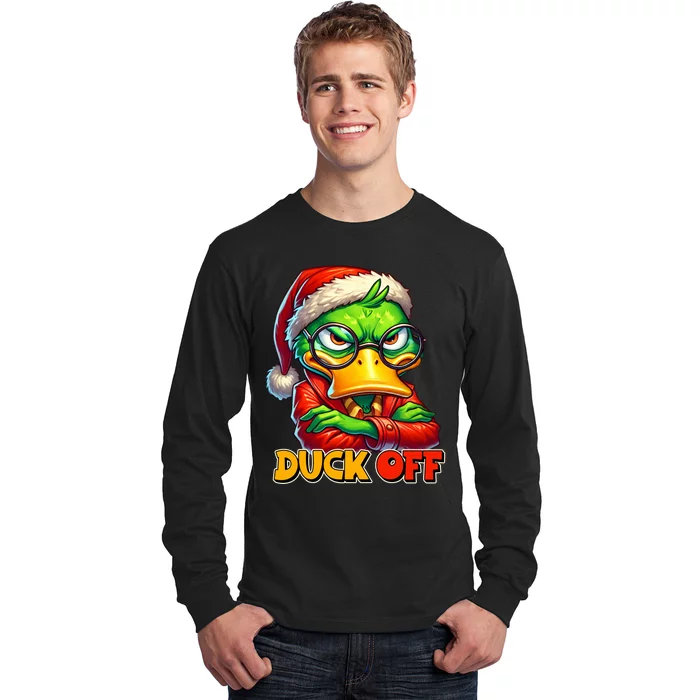 Duck Off Funny Sarcastic Grumpy Duck Christmas Long Sleeve Shirt